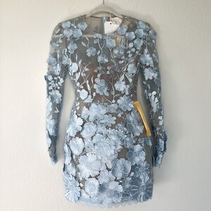 BRONX AND BANCO Bouquet Maraya Long Sleeve Mini Dress IN Light Blue